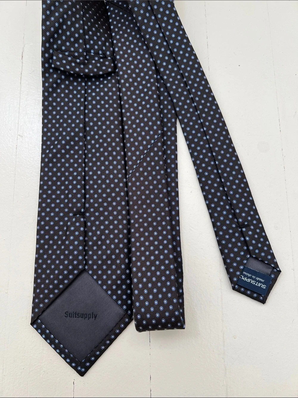 Suitsupply Dark Chocolate Brown Tie with Light Blue Dot Motif